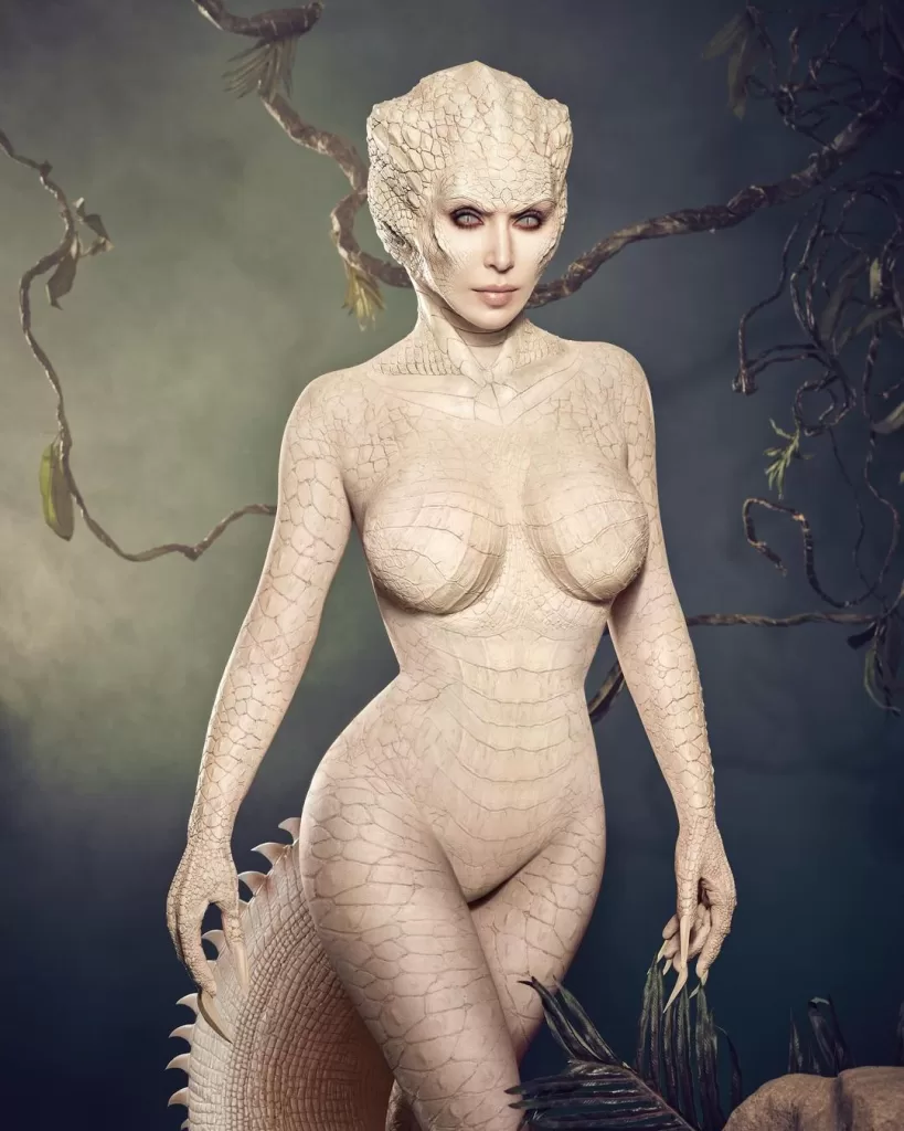 Kim Kardashian Transforms Into A Albino Alligator For Halloween